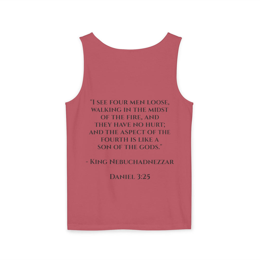 'Not Alone' Tank Top — Jesus with Four Men, Daniel 3:25 Scripture Tank