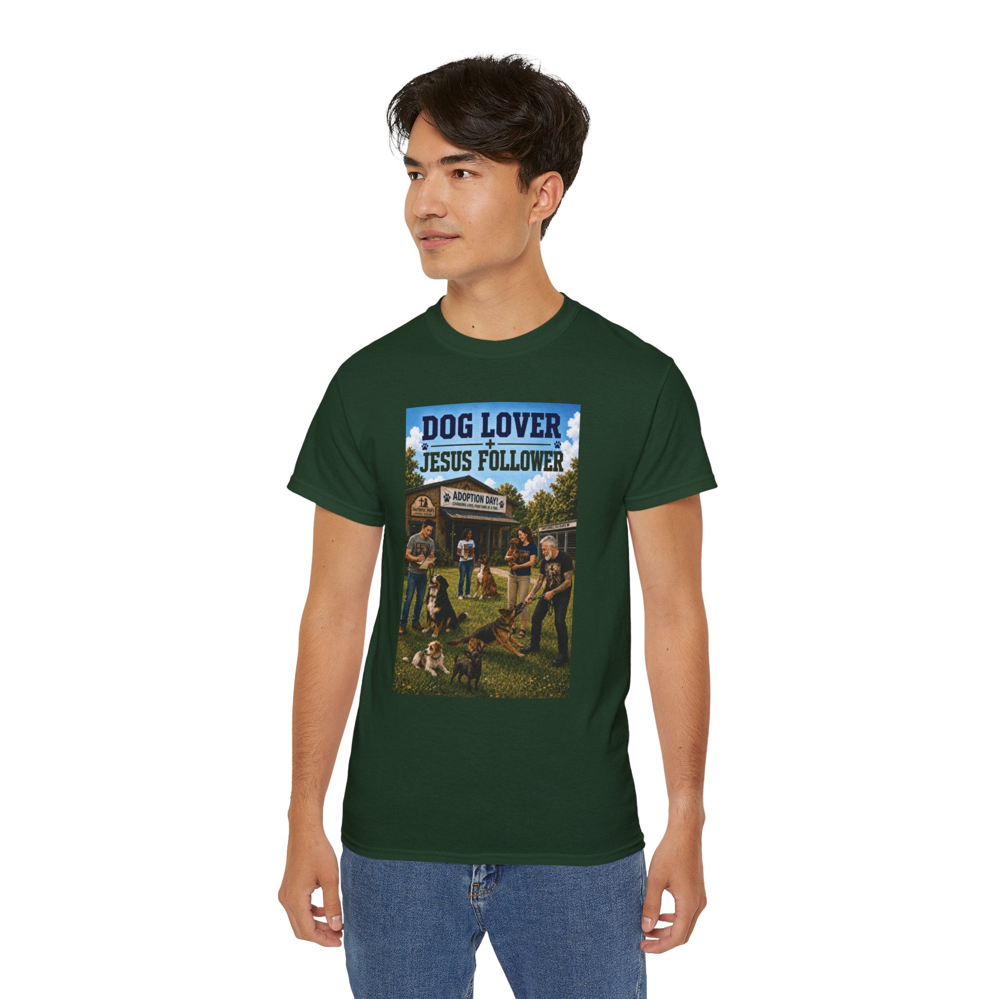 Jesus Follower Dog Lover T-Shirt — Proverbs 12:10 Dog adoption Faith Tee