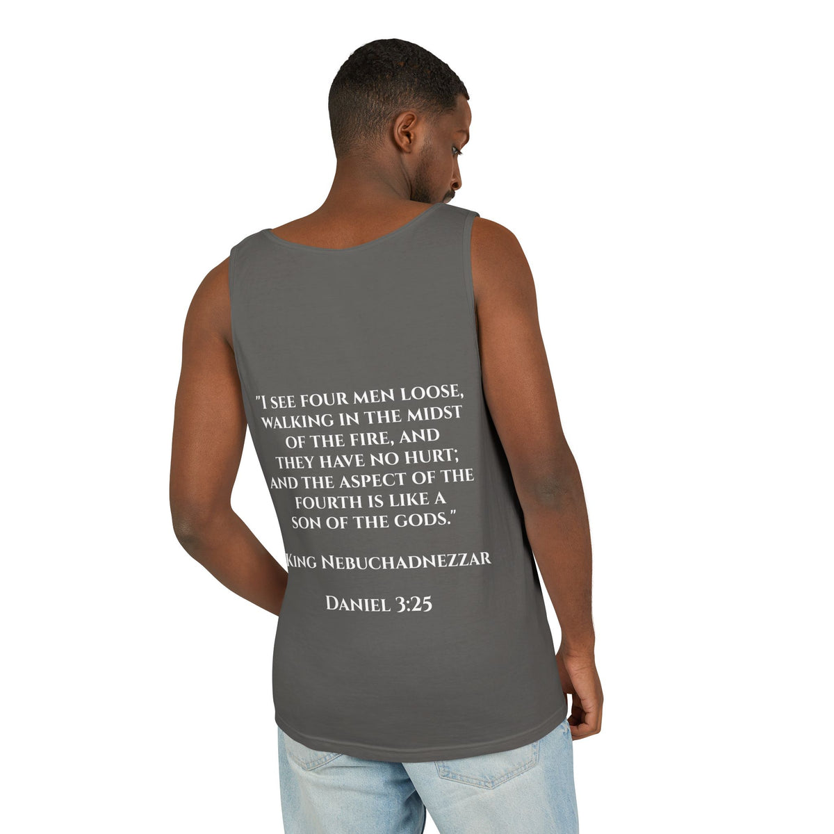 'Not Alone' Tank Top — Jesus with Four Men, Daniel 3:25 Scripture Tank