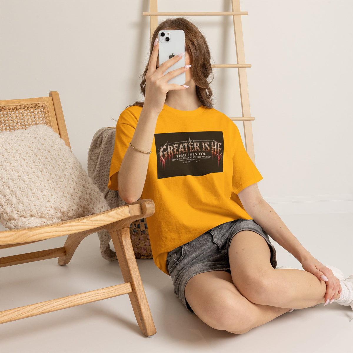 "Greater Is He" October Holliday line Edition Cross Faith Christian Graphic Tee - T-Shirt