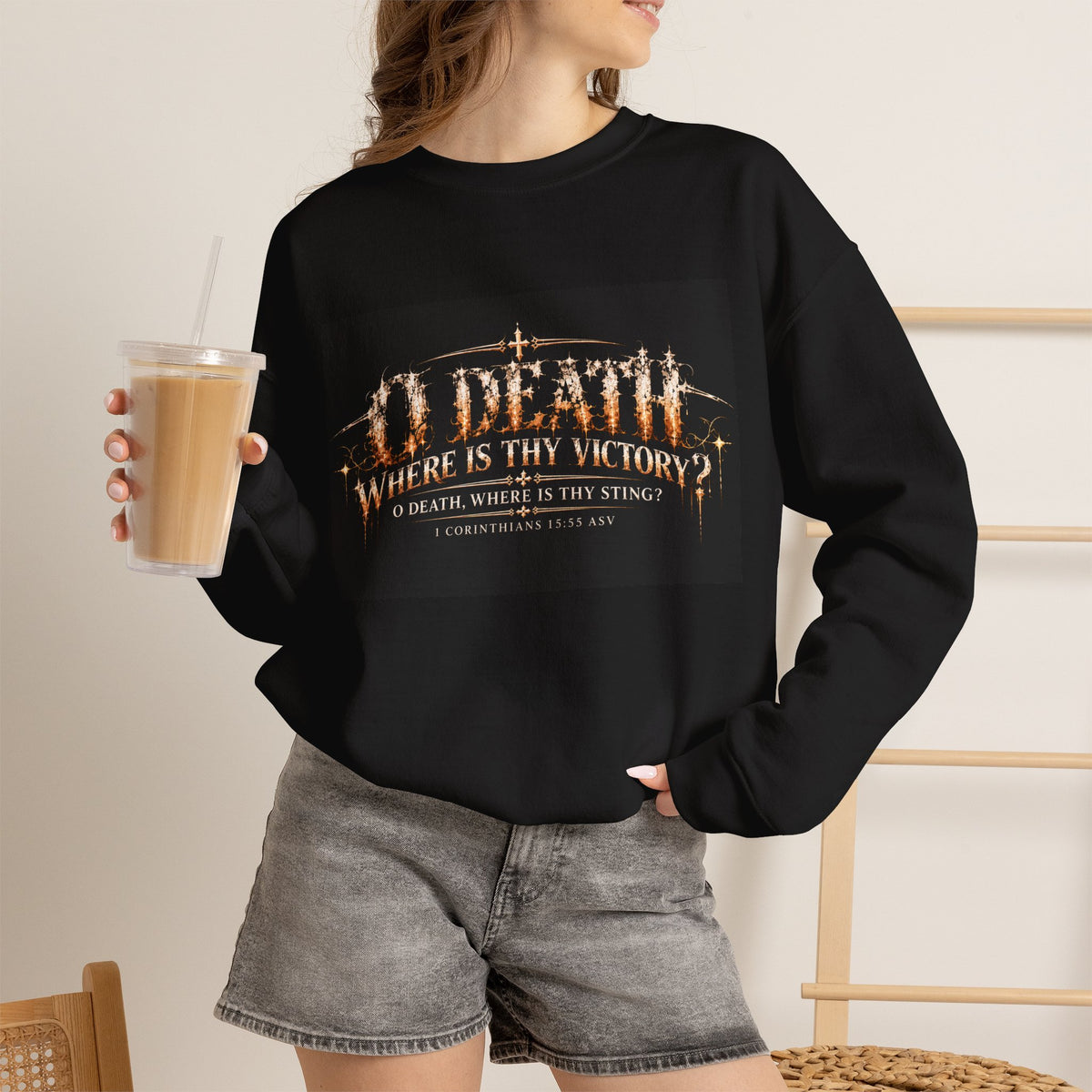 "O Death?" Holiday October Edition Crewneck sweatshirt Gothic Scripture Graphic