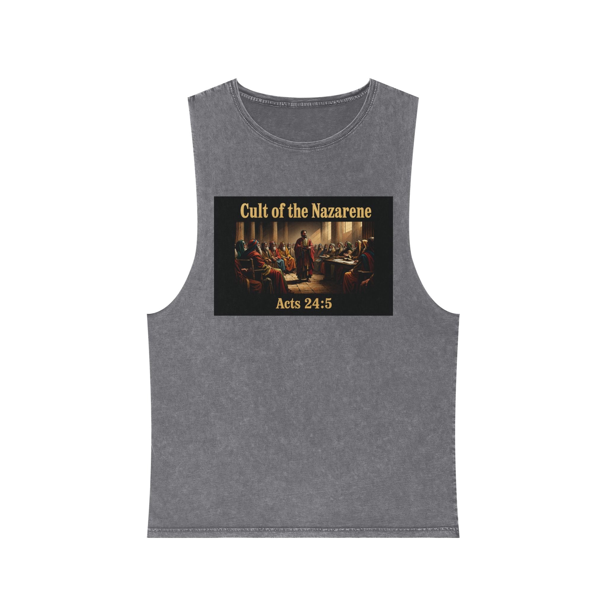 Cult of the Nazarene Tank Top – Vintage Stonewash Christian Scripture (Acts 24:5 / Matthew 5:11)