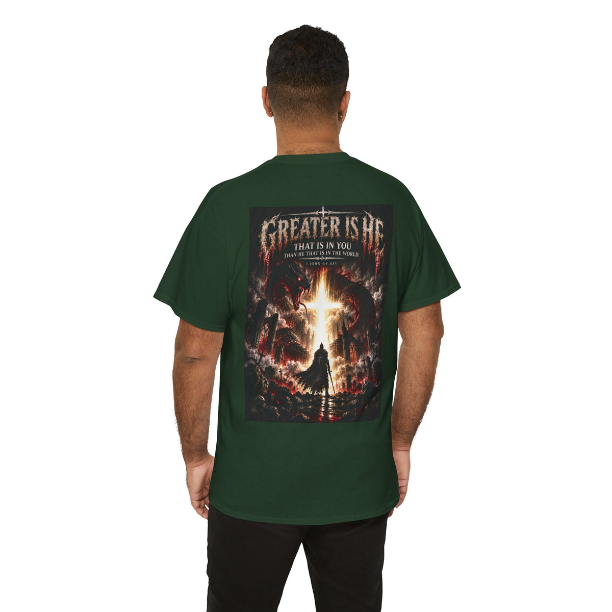 "Greater Is He" October Holliday line Edition Cross Faith Christian Graphic Tee - T-Shirt