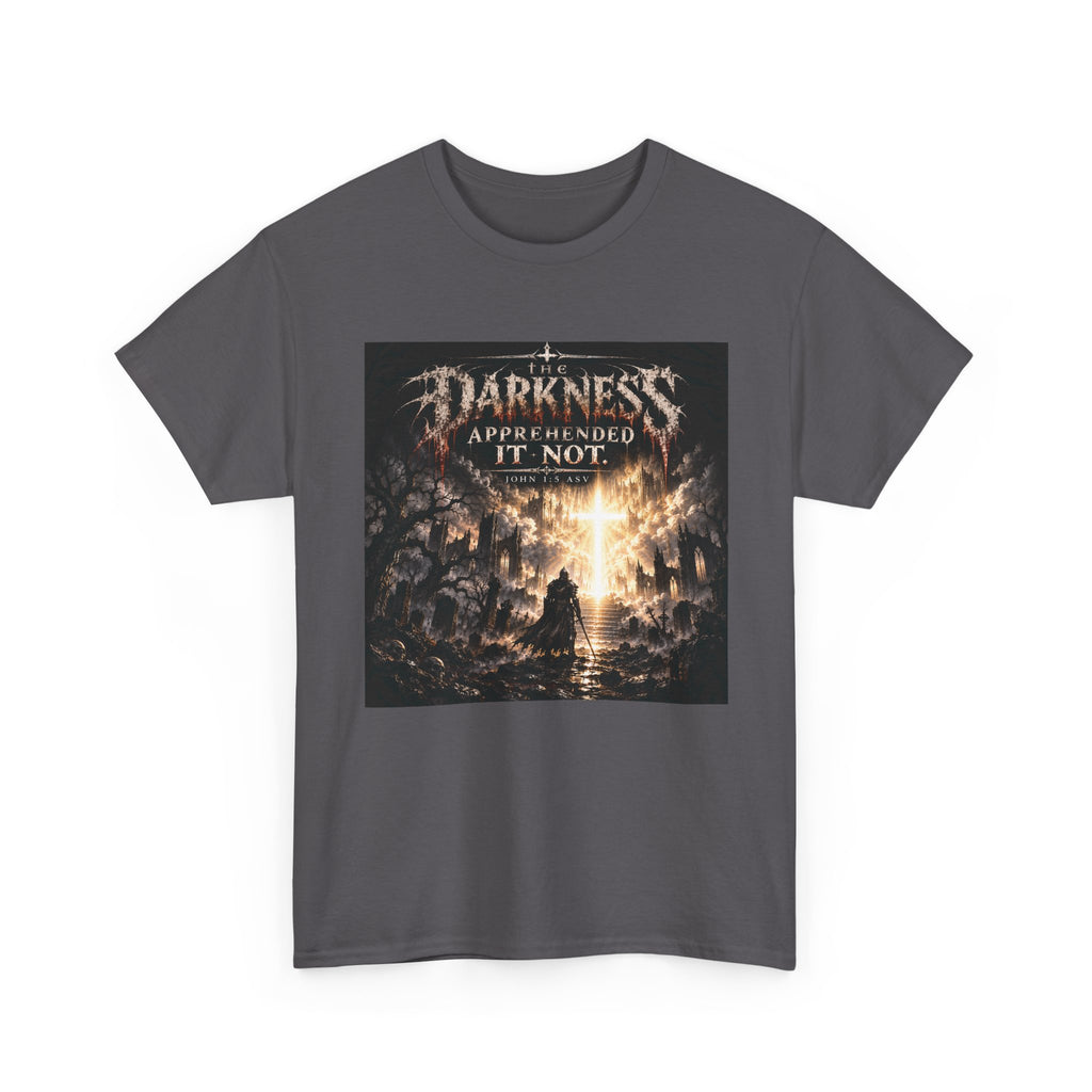 "Light Defeats Darkness" October Holliday Line edition T-Shirt — "Darkness Appeared He Need It Not" Graphic Tee (Ephesians 6:11)