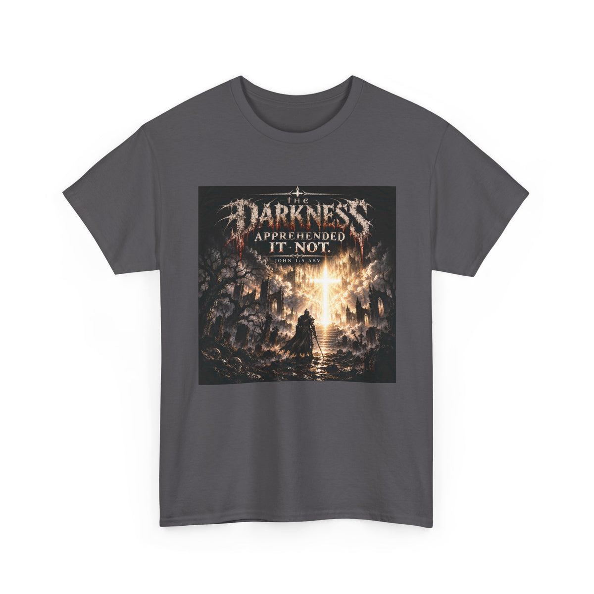 "Light Defeats Darkness" October Holliday Line edition T-Shirt — "Darkness Appeared He Need It Not" Graphic Tee (Ephesians 6:11)