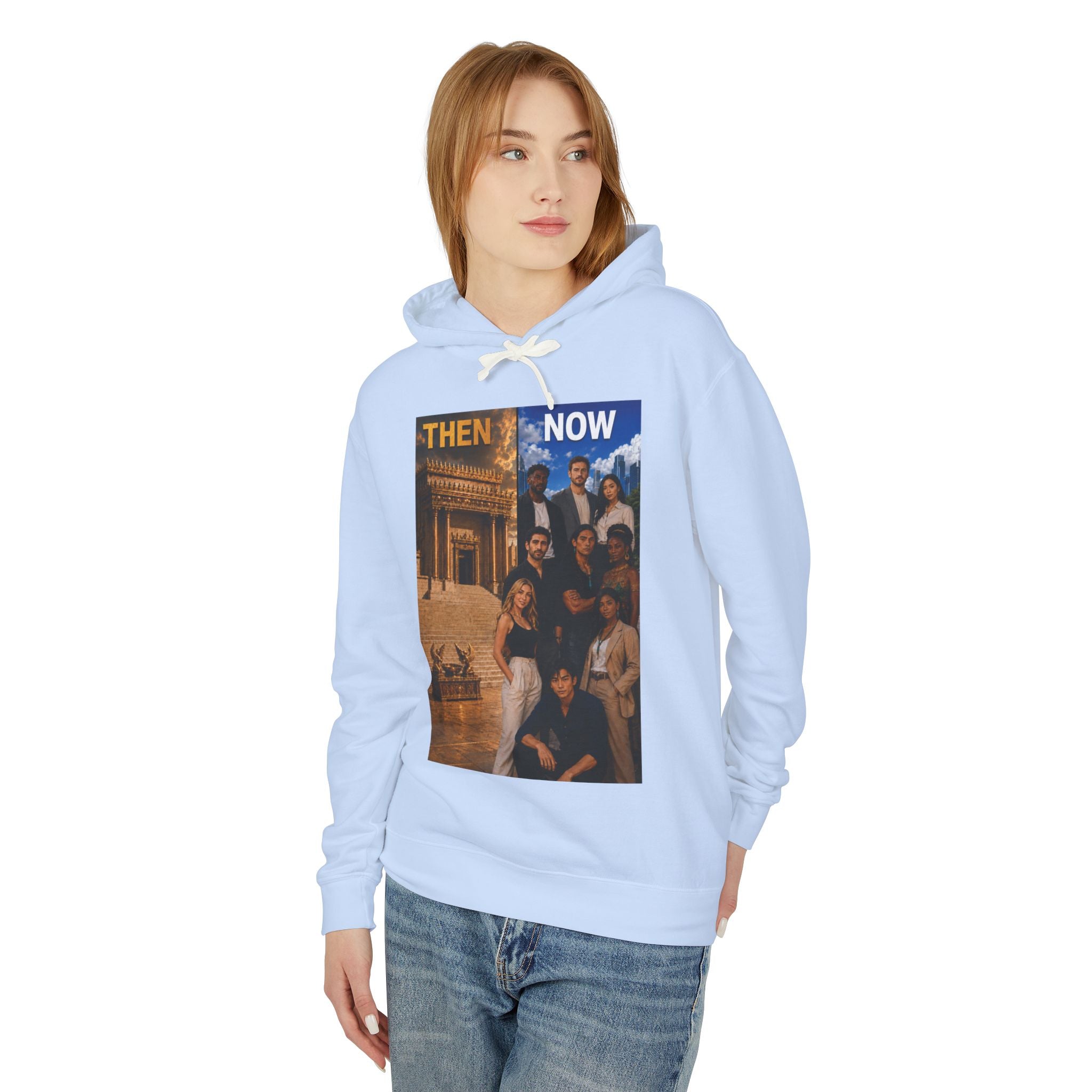 Then & Now Hoodie non-animated — 'You Are the Temple' 2 Corinthians 6:16 Christian Pullover