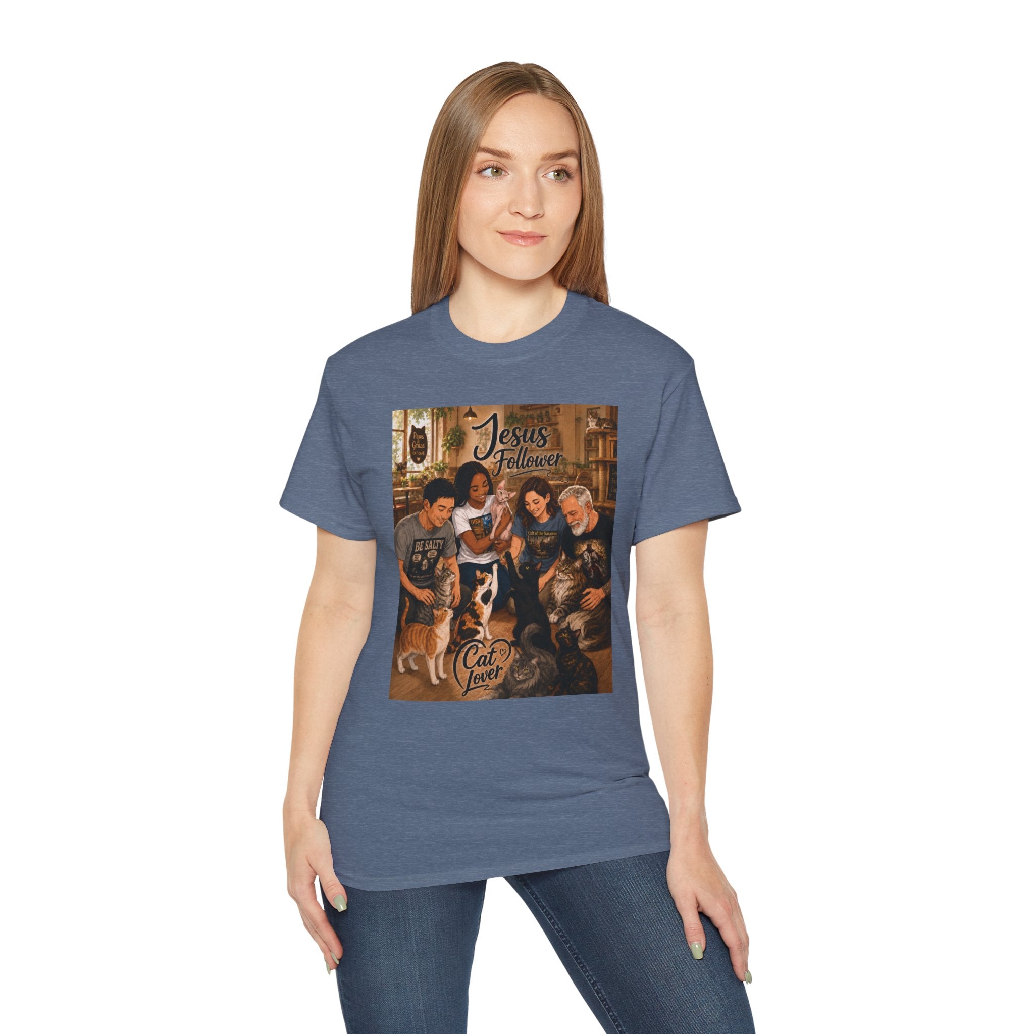 Jesus Follower Cat Lover T-Shirt — Proverbs 12:10 cat cafe Faith Tee