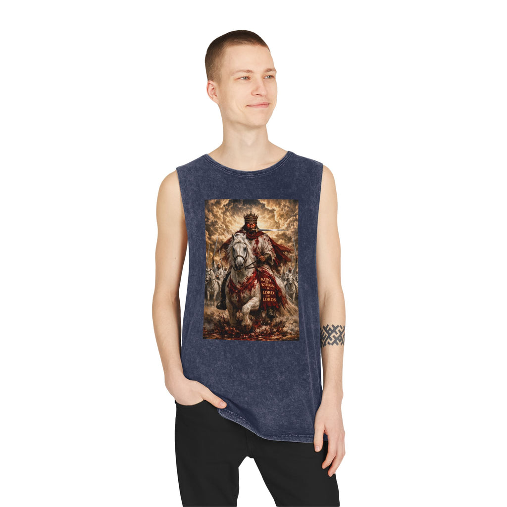 Jesus Is Lord Tank Top — King on White Horse Religious Stonewash Muscle Tee