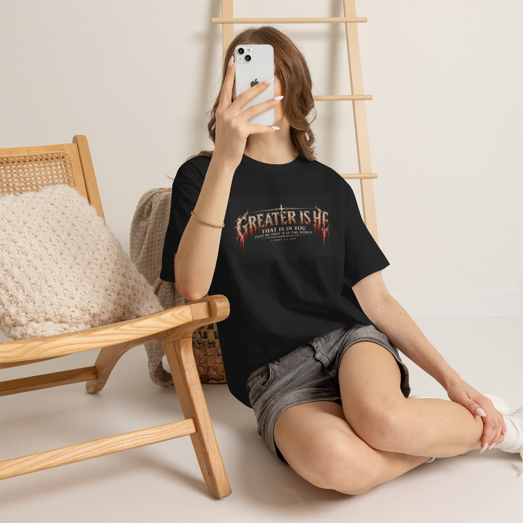 "Greater Is He" October Holliday line Edition Cross Faith Christian Graphic Tee - T-Shirt
