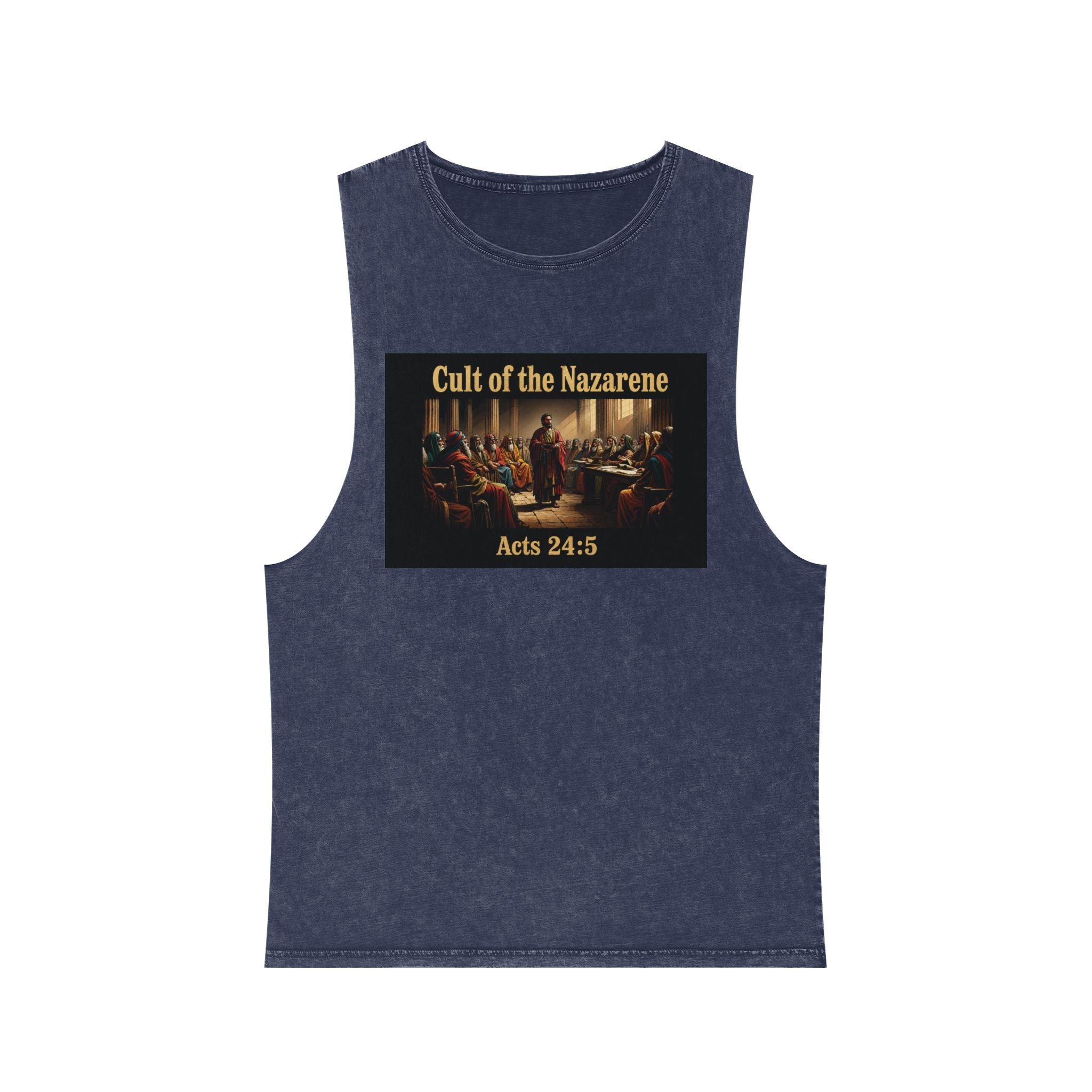 Cult of the Nazarene Tank Top – Vintage Stonewash Christian Scripture (Acts 24:5 / Matthew 5:11)