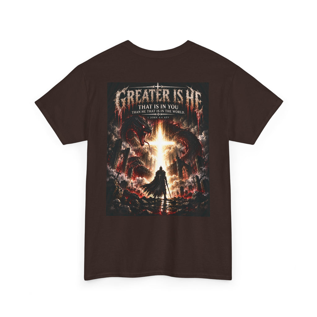 "Greater Is He" October Holliday line Edition Cross Faith Christian Graphic Tee - T-Shirt