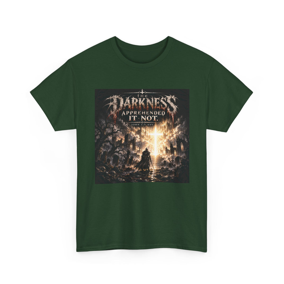 "Light Defeats Darkness" October Holliday Line edition T-Shirt — "Darkness Appeared He Need It Not" Graphic Tee (Ephesians 6:11)