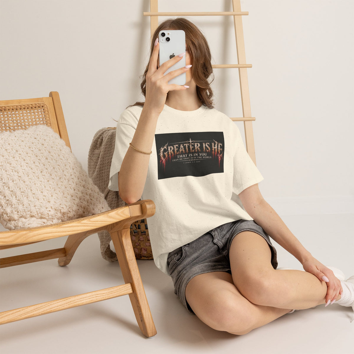 "Greater Is He" October Holliday line Edition Cross Faith Christian Graphic Tee - T-Shirt