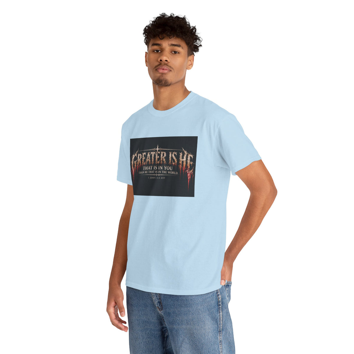 "Greater Is He" October Holliday line Edition Cross Faith Christian Graphic Tee - T-Shirt