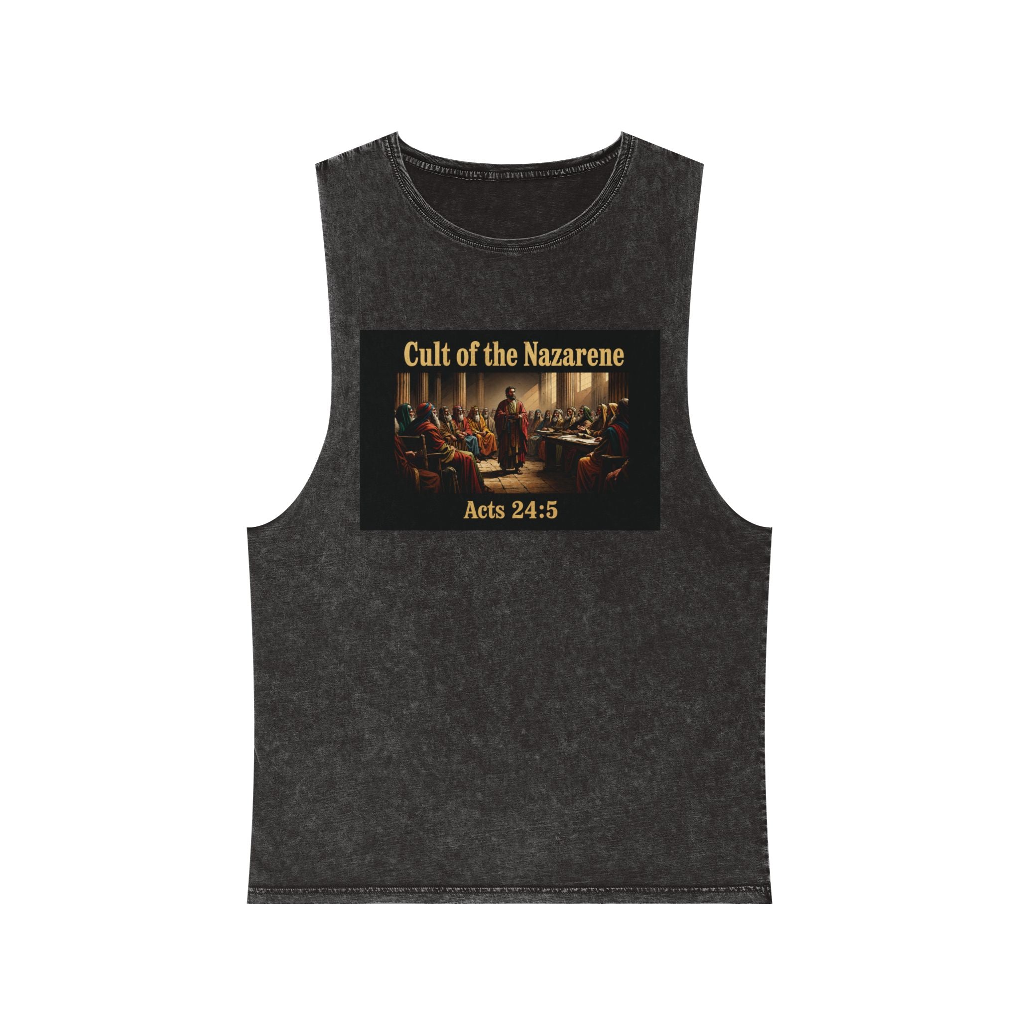 Cult of the Nazarene Tank Top – Vintage Stonewash Christian Scripture (Acts 24:5 / Matthew 5:11)