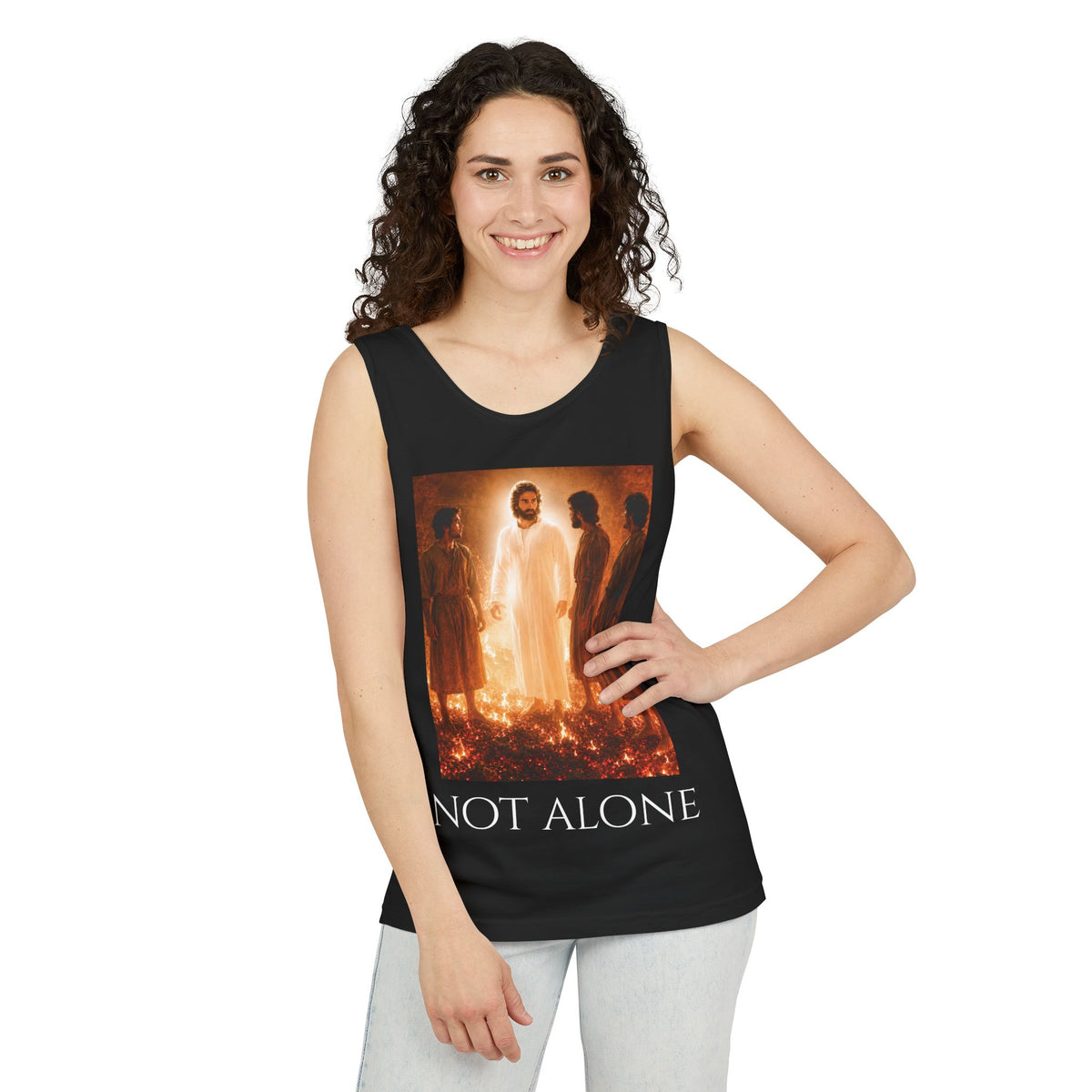 'Not Alone' Tank Top — Jesus with Four Men, Daniel 3:25 Scripture Tank