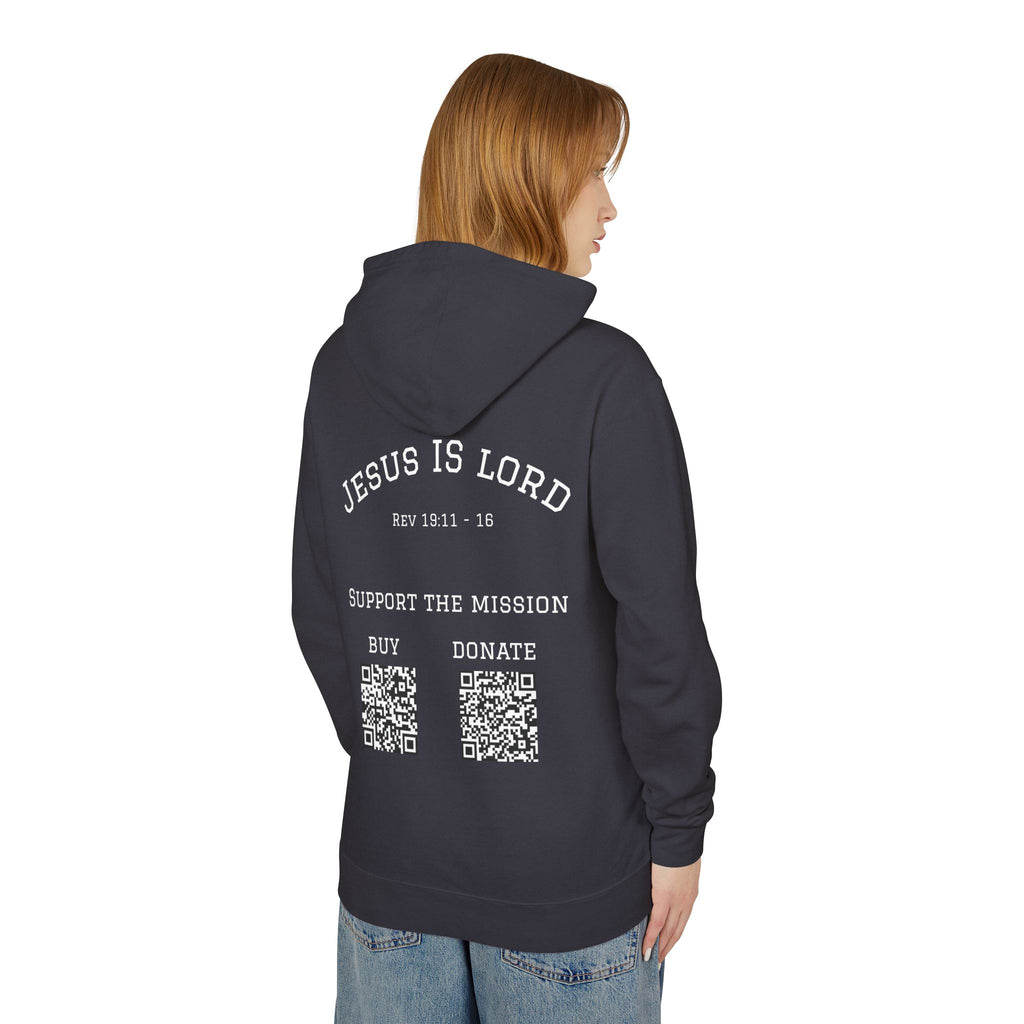 'Jesus Is Lord' Ad Variant Hoodie — with Revelation 19:11-16 Christian Graphic