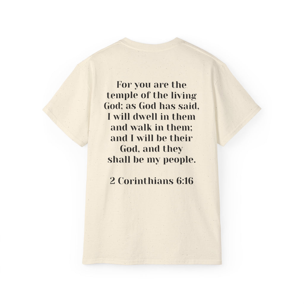 Then & Now non-animated Christian Graphic Tee — 2 Corinthians 6:16 Bible Verse Shirt