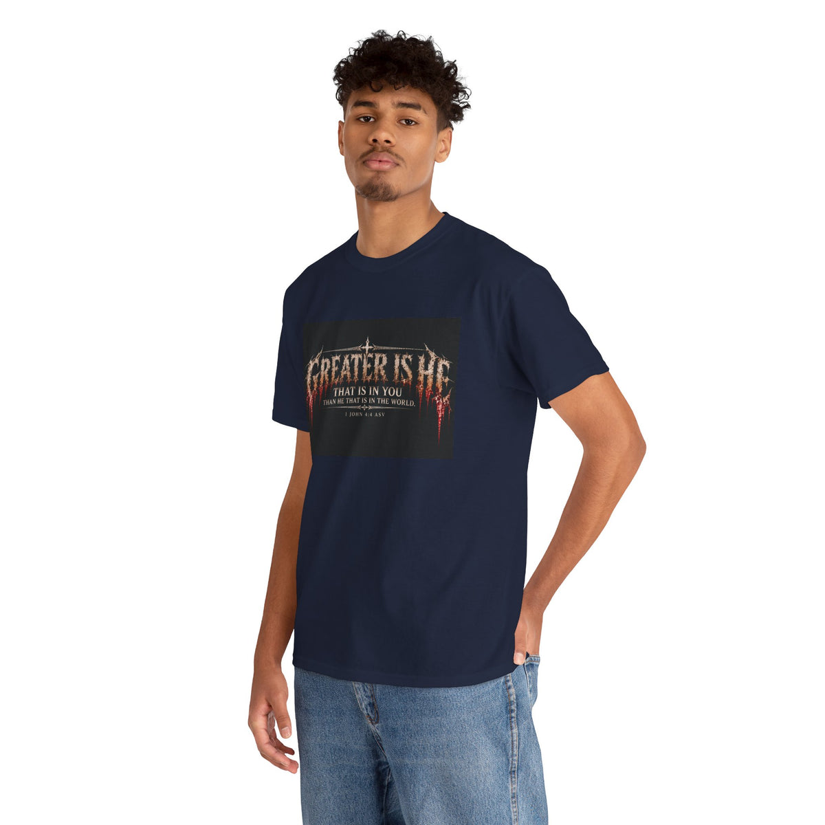"Greater Is He" October Holliday line Edition Cross Faith Christian Graphic Tee - T-Shirt