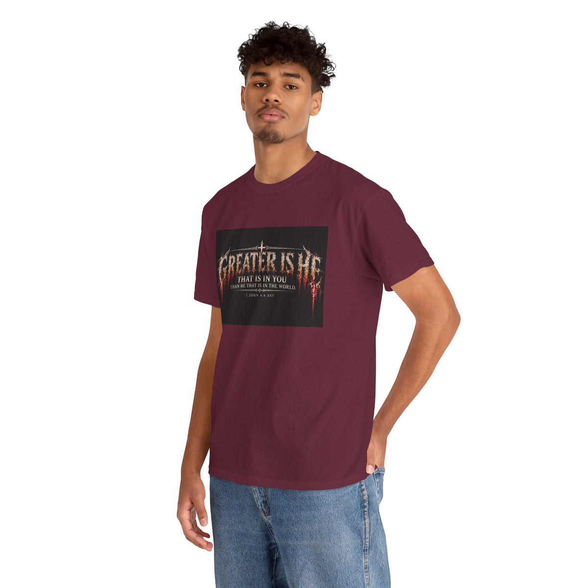 "Greater Is He" October Holliday line Edition Cross Faith Christian Graphic Tee - T-Shirt