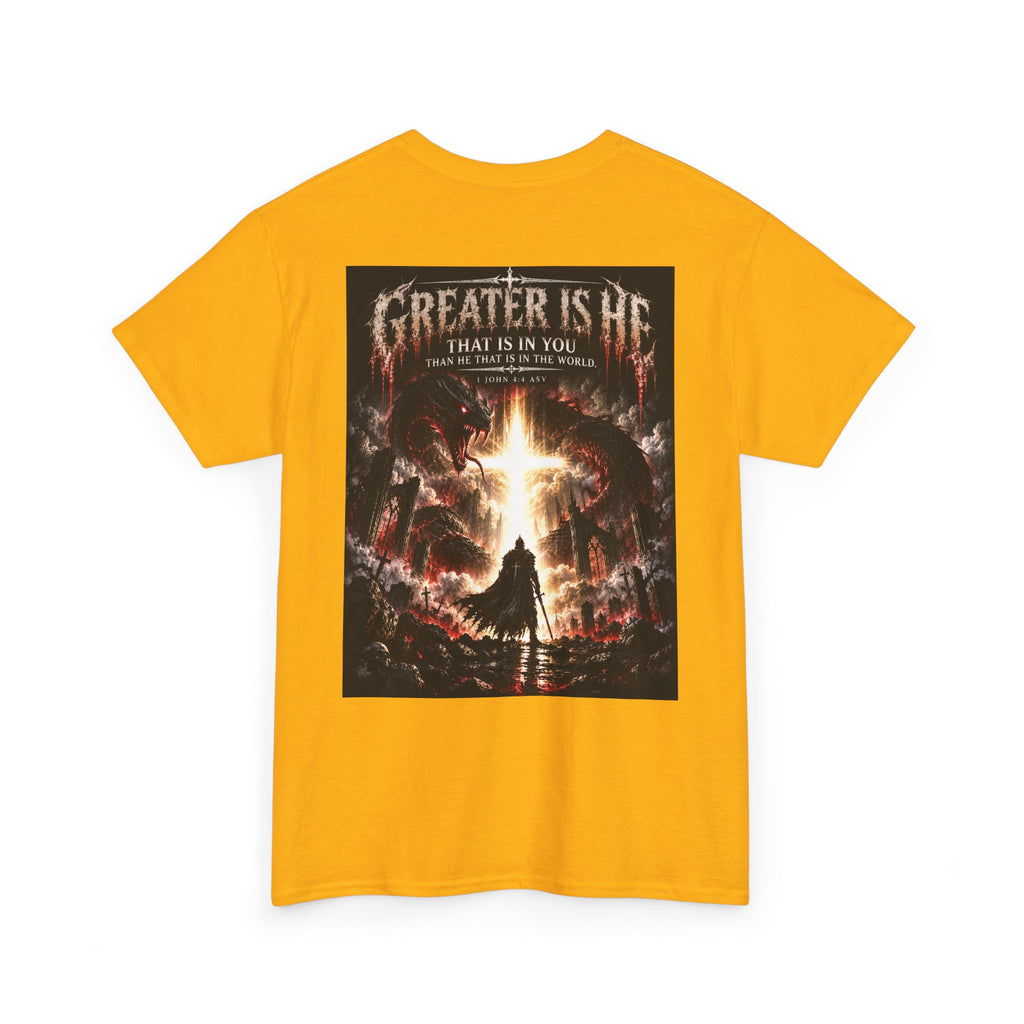"Greater Is He" October Holliday line Edition Cross Faith Christian Graphic Tee - T-Shirt