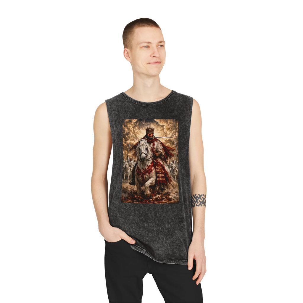 Jesus Is Lord Tank Top — King on White Horse Religious Stonewash Muscle Tee