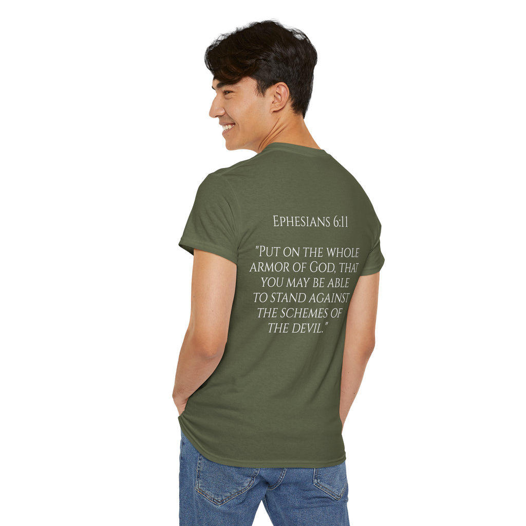 "Light Defeats Darkness" October Holliday Line edition T-Shirt — "Darkness Appeared He Need It Not" Graphic Tee (Ephesians 6:11)
