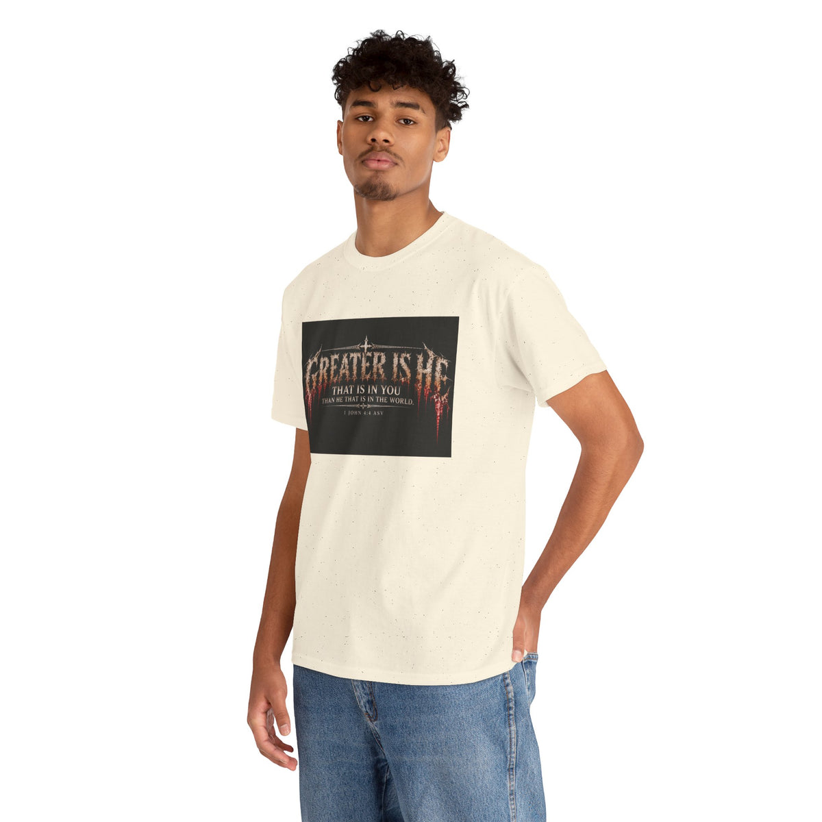 "Greater Is He" October Holliday line Edition Cross Faith Christian Graphic Tee - T-Shirt