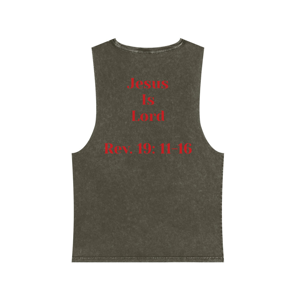 Jesus Is Lord Tank Top — King on White Horse Religious Stonewash Muscle Tee
