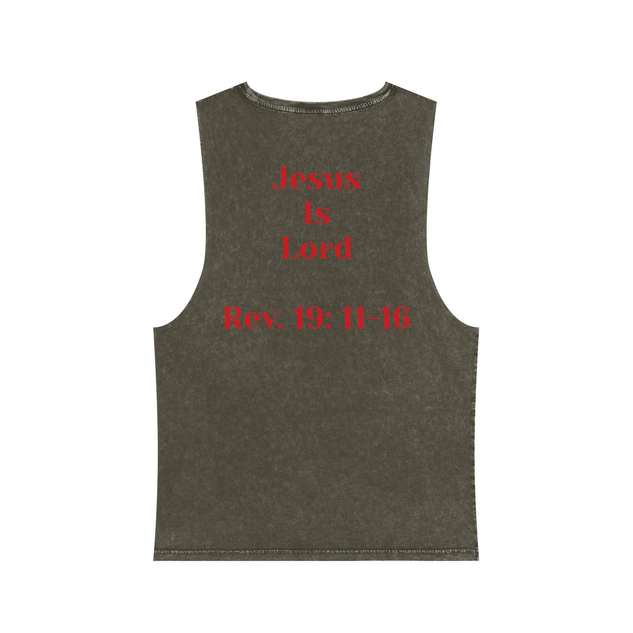 Jesus Is Lord Tank Top — King on White Horse Religious Stonewash Muscle Tee