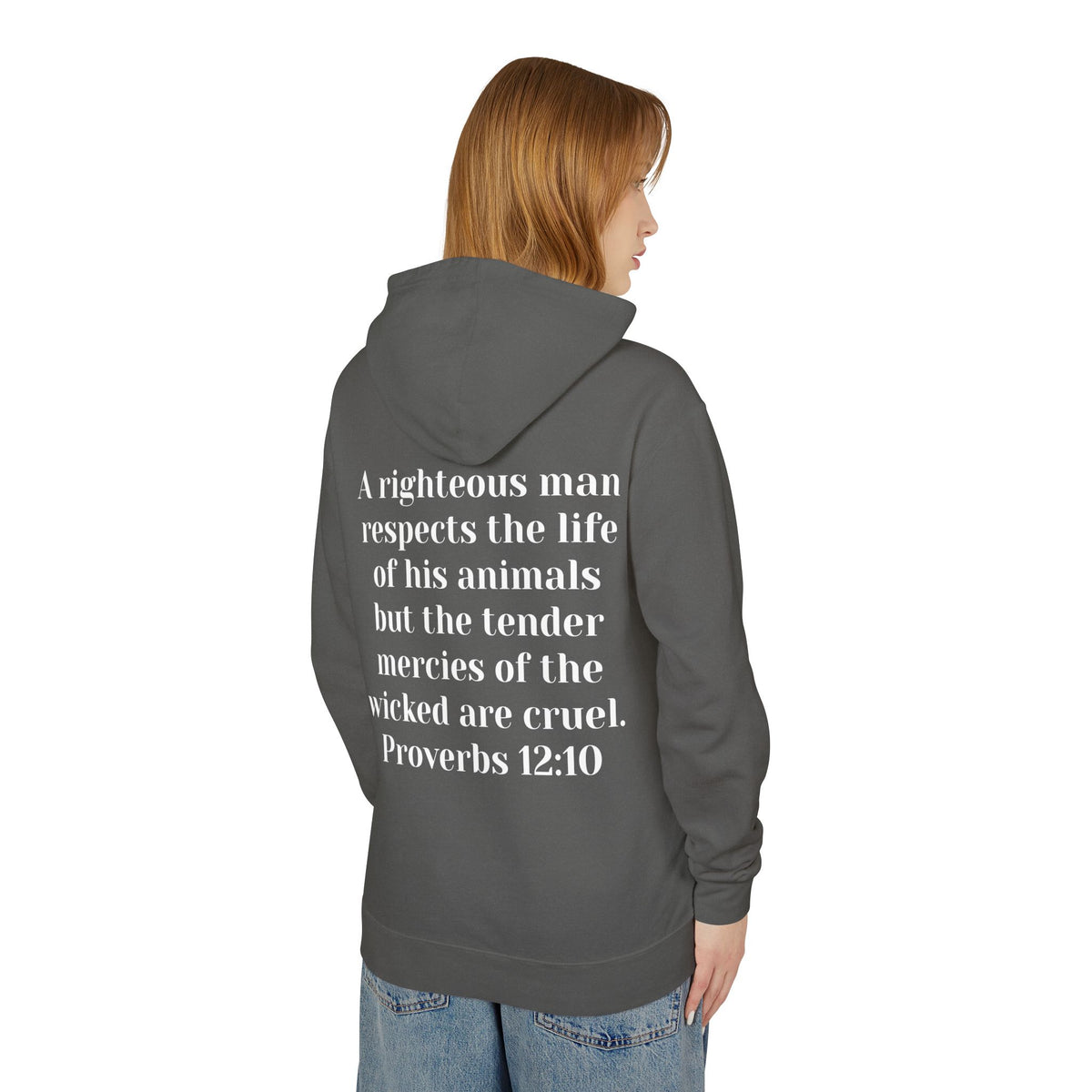 Cat Lover Jesus Follower Hoodie — Proverbs 12:10 Christian Pet Sweatshirt