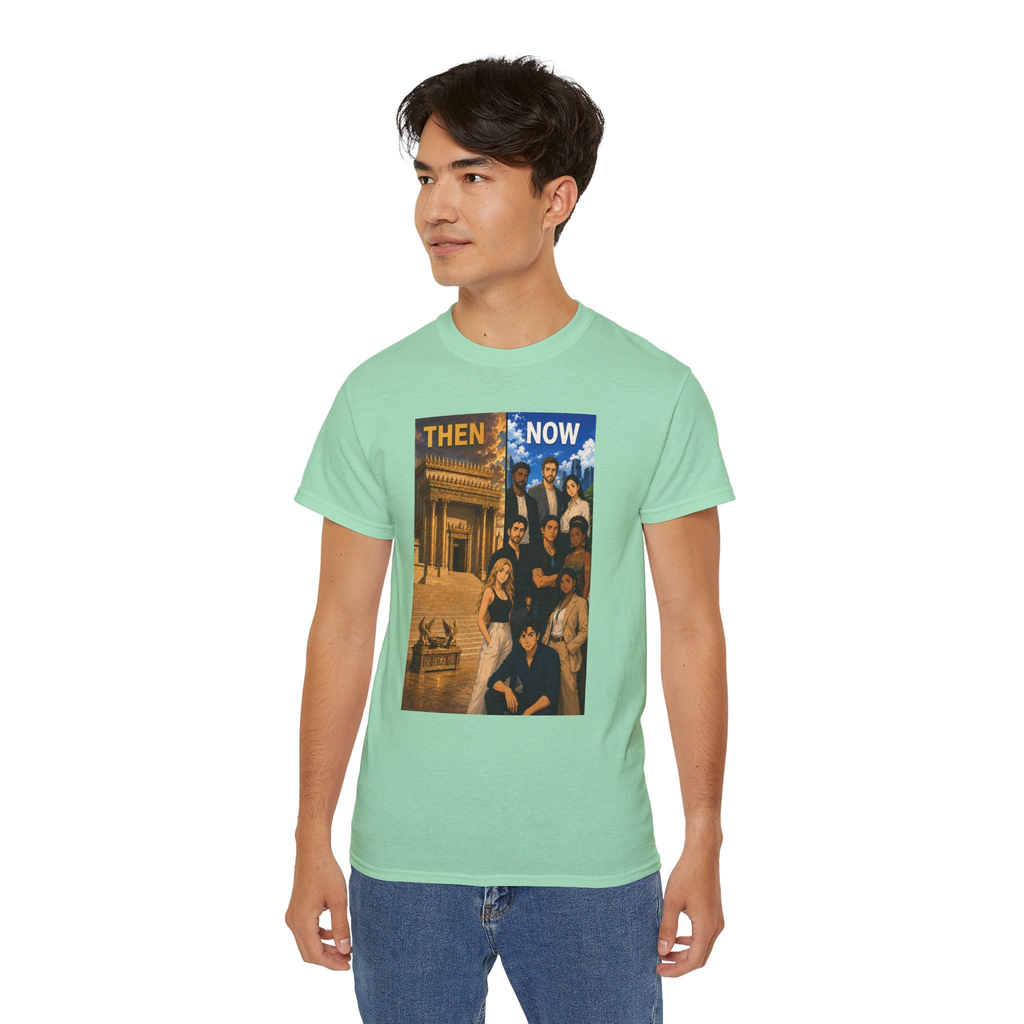 Then & Now non-animated Christian Graphic Tee — 2 Corinthians 6:16 Bible Verse Shirt