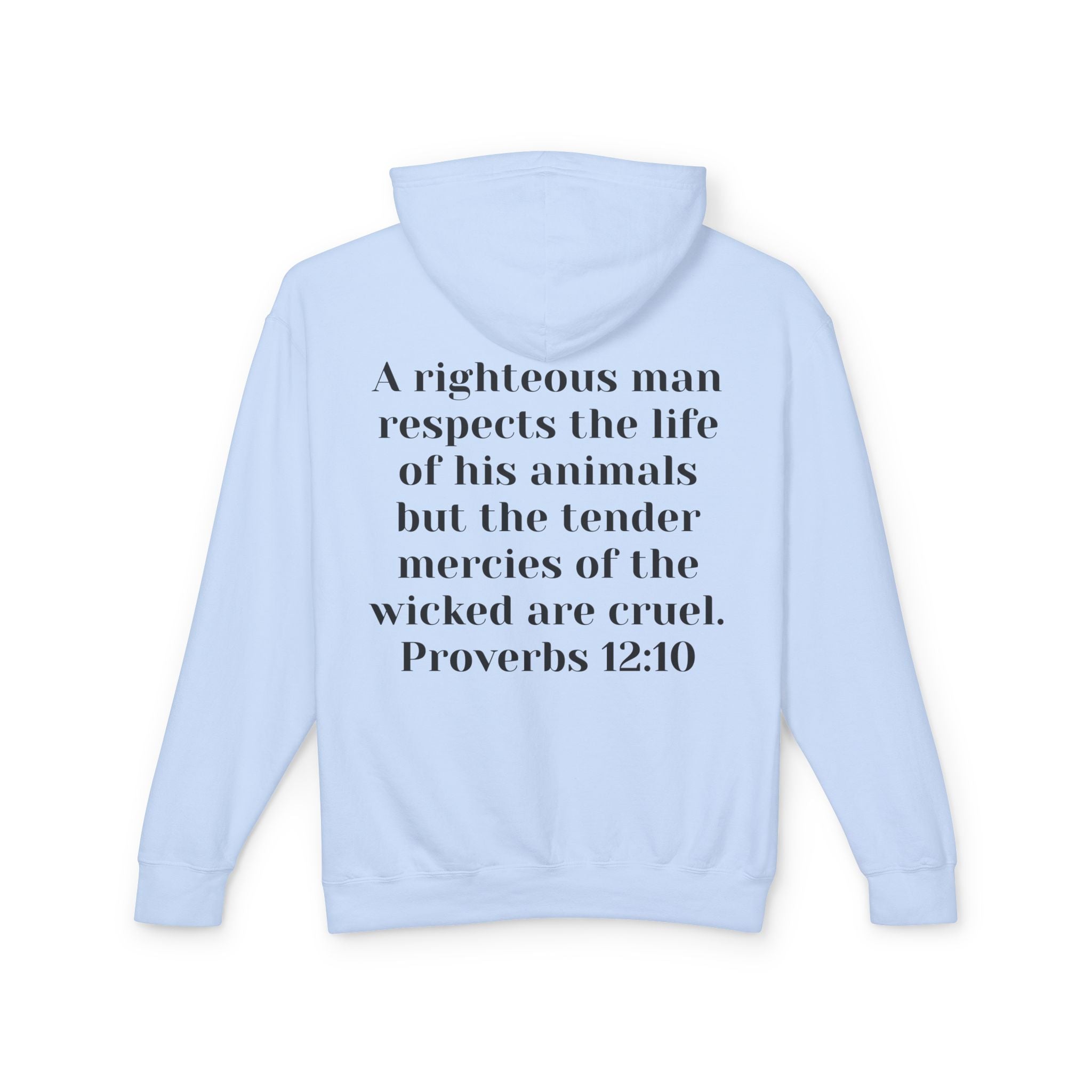 Dog Lover Jesus Follower Hoodie — Proverbs 12:10 Christian Pet Rescue Sweatshirt