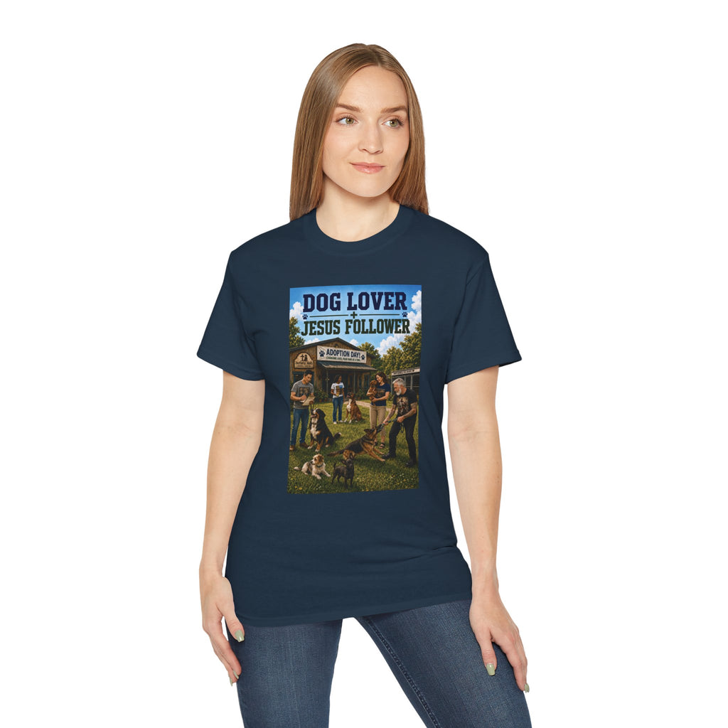 Jesus Follower Dog Lover T-Shirt — Proverbs 12:10 Dog adoption Faith Tee