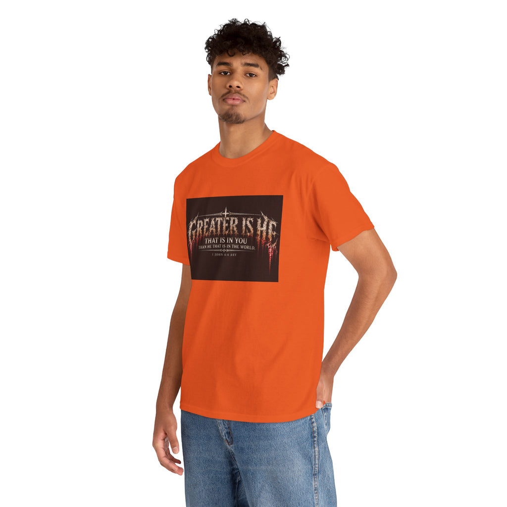 "Greater Is He" October Holliday line Edition Cross Faith Christian Graphic Tee - T-Shirt