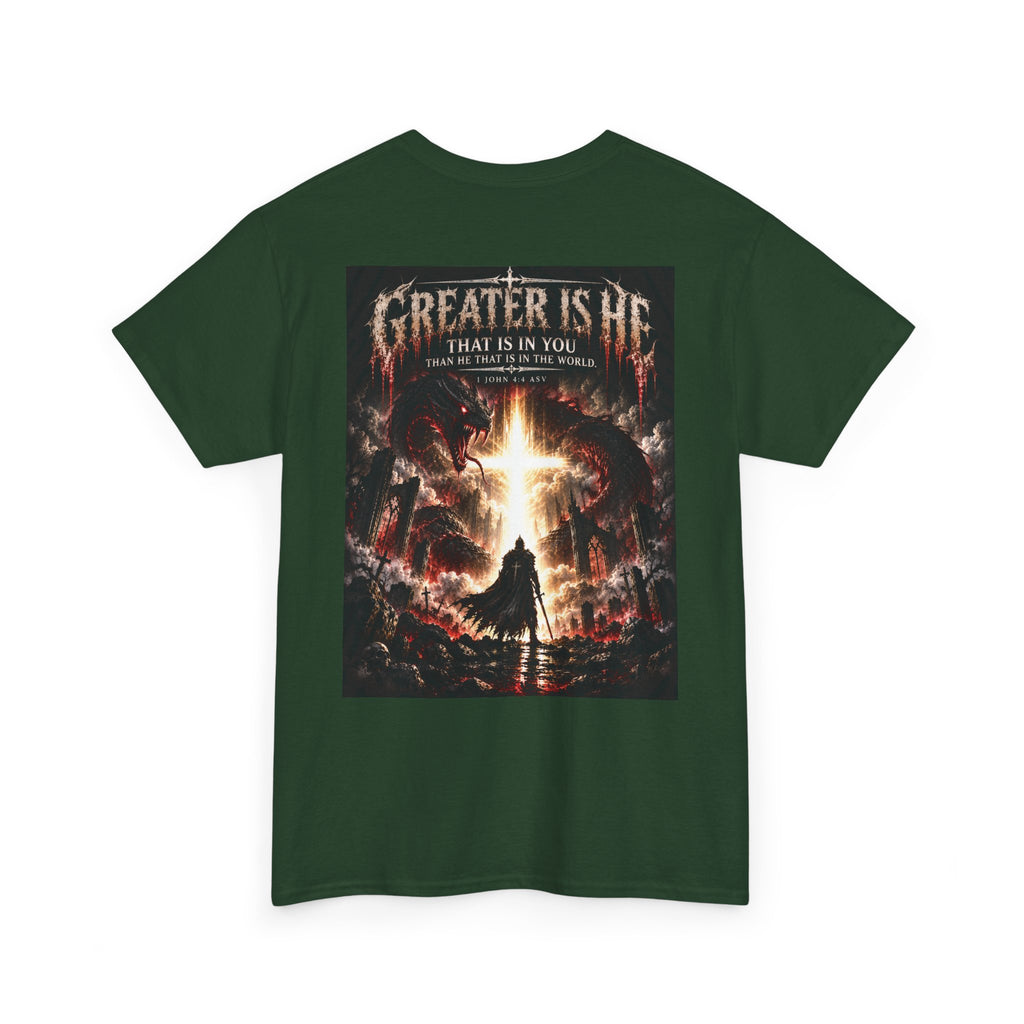 "Greater Is He" October Holliday line Edition Cross Faith Christian Graphic Tee - T-Shirt