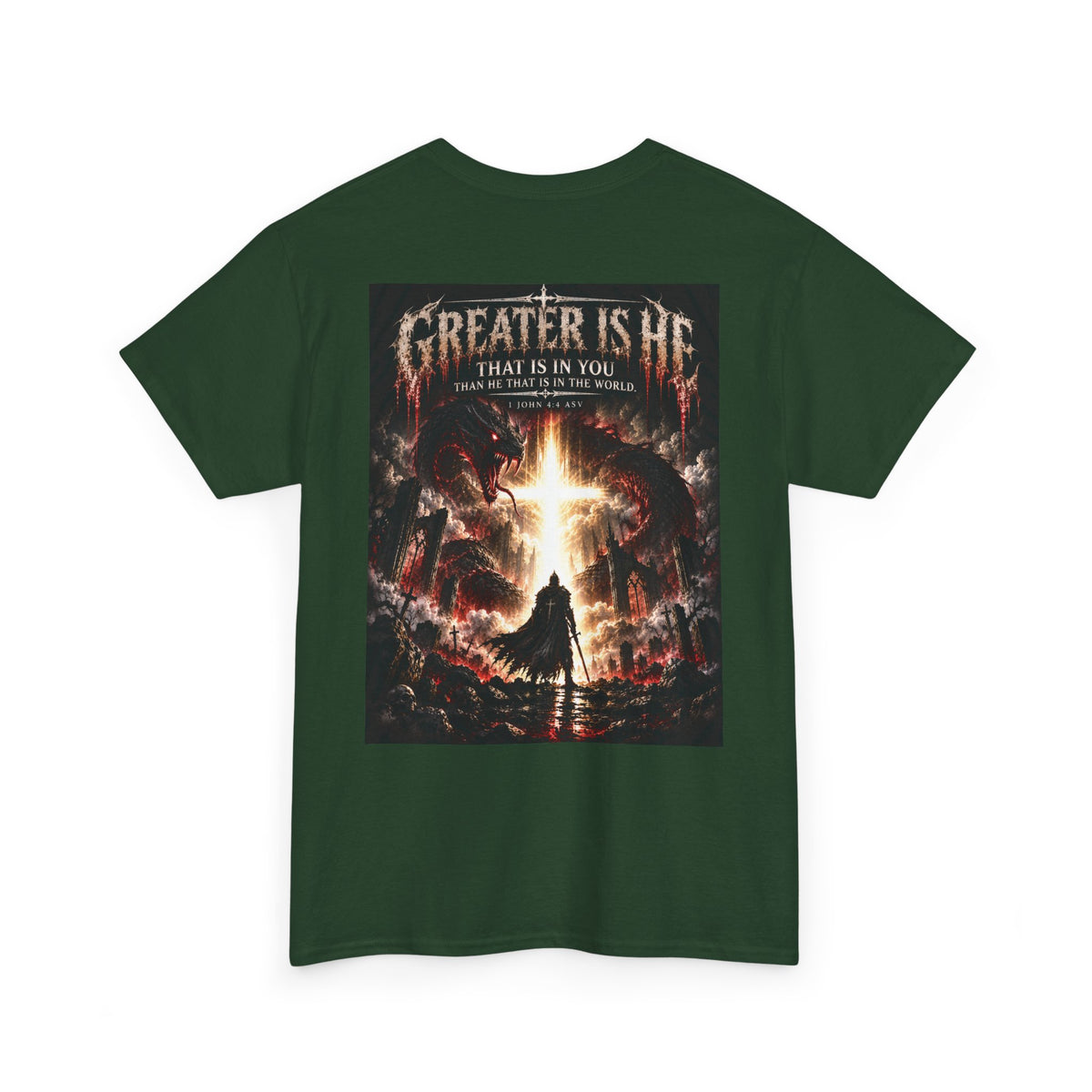 "Greater Is He" October Holliday line Edition Cross Faith Christian Graphic Tee - T-Shirt
