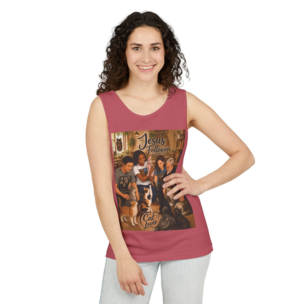 Jesus Follower Cat Lover Tank Top — Christian Pet Lover Graphic Tank