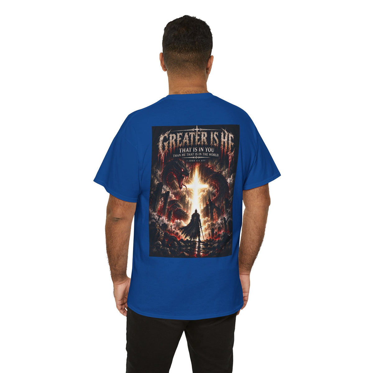 "Greater Is He" October Holliday line Edition Cross Faith Christian Graphic Tee - T-Shirt