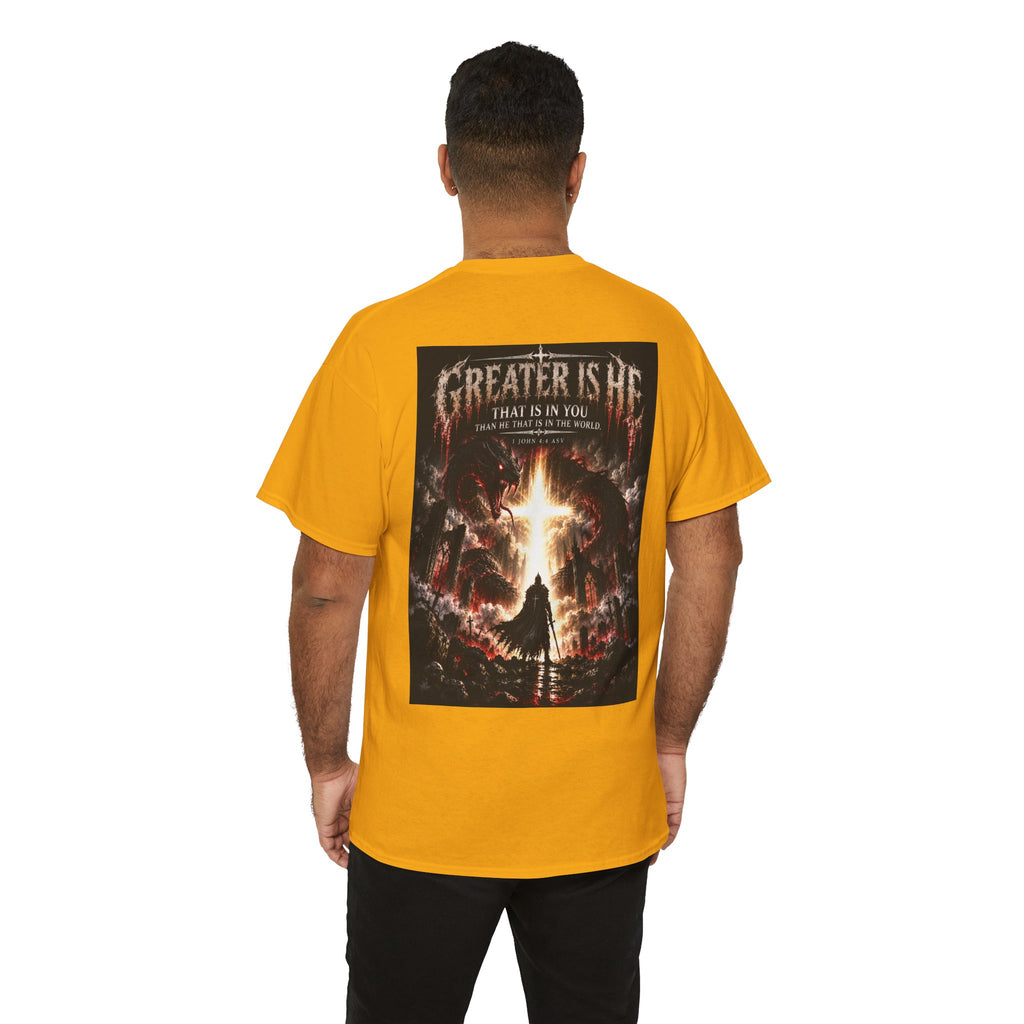 "Greater Is He" October Holliday line Edition Cross Faith Christian Graphic Tee - T-Shirt