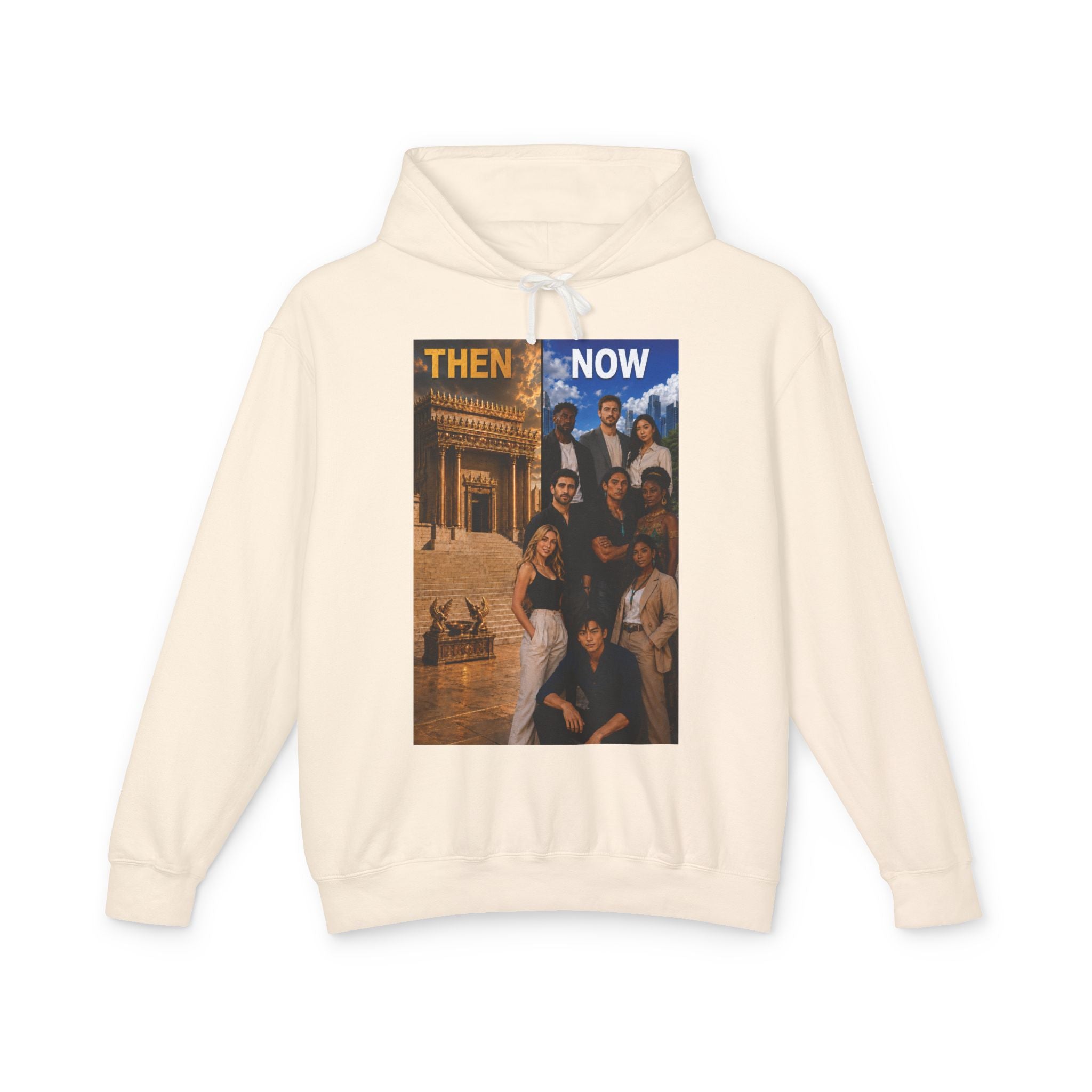 Then & Now Hoodie non-animated — 'You Are the Temple' 2 Corinthians 6:16 Christian Pullover