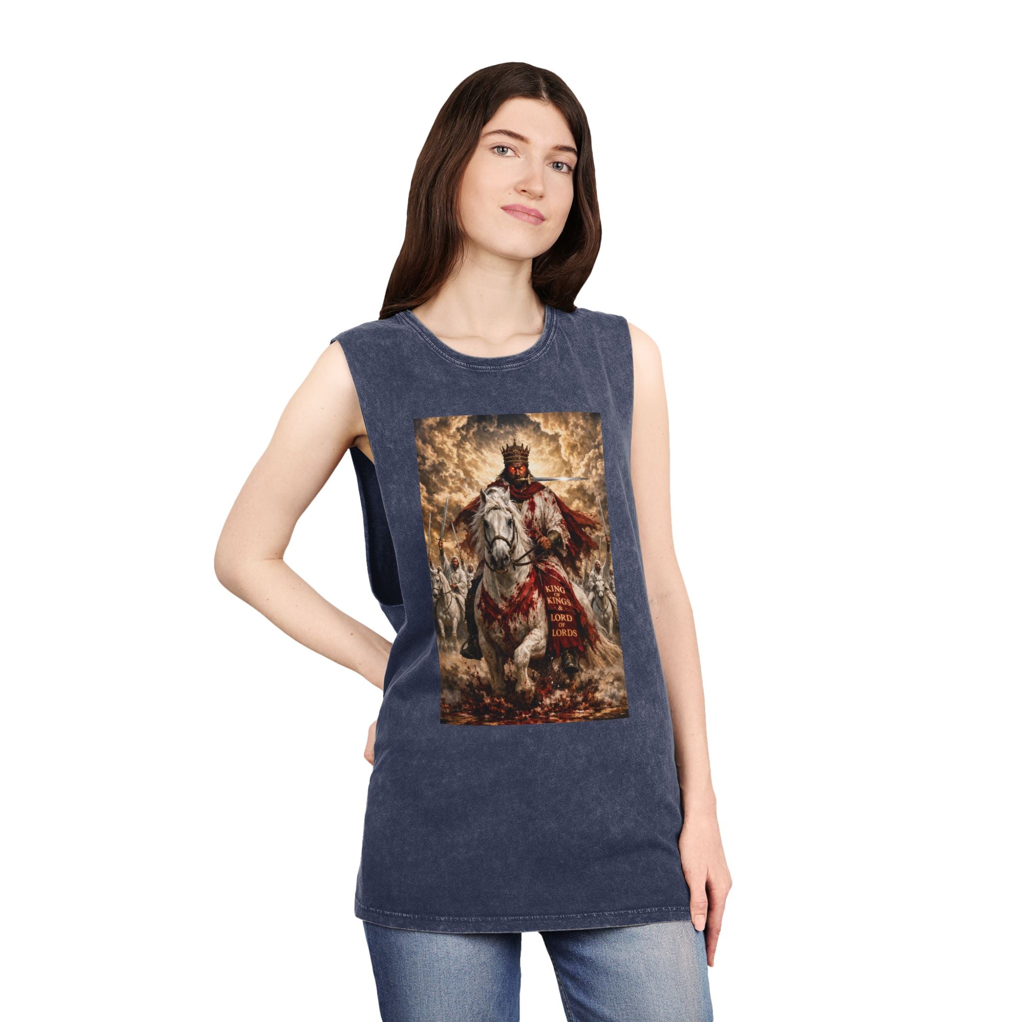 Jesus Is Lord Tank Top — King on White Horse Religious Stonewash Muscle Tee