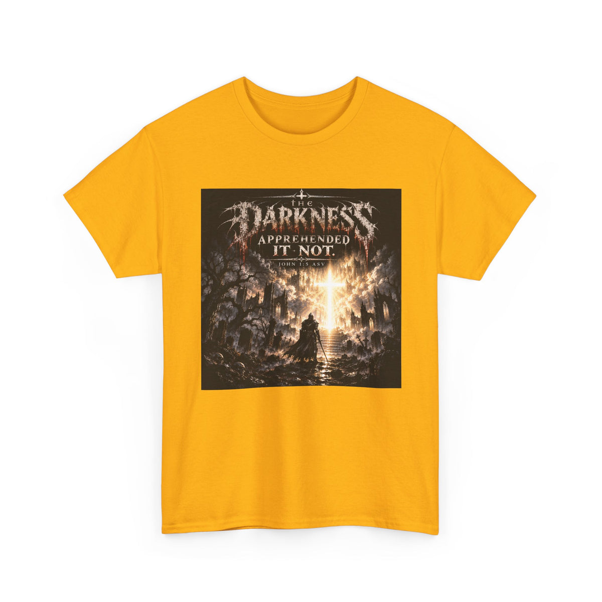 "Light Defeats Darkness" October Holliday Line edition T-Shirt — "Darkness Appeared He Need It Not" Graphic Tee (Ephesians 6:11)