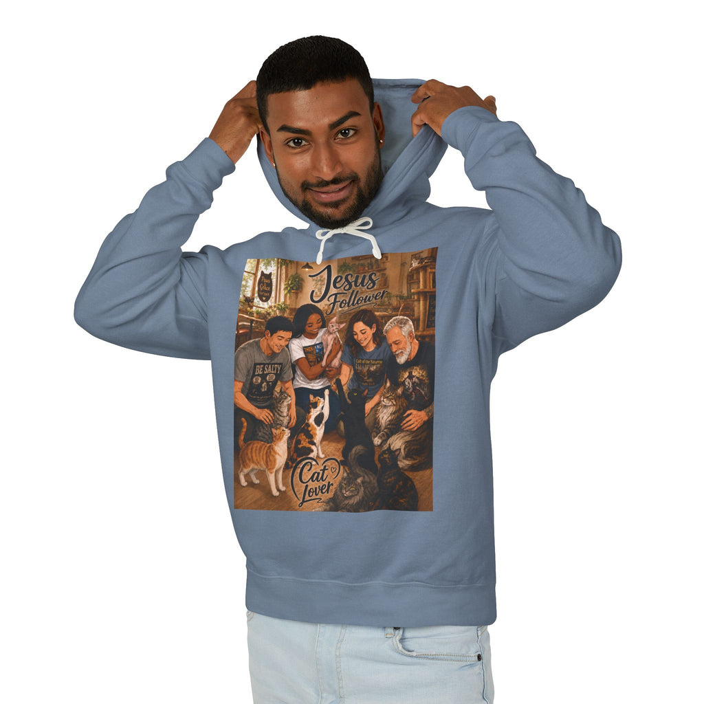 Cat Lover Jesus Follower Hoodie — Proverbs 12:10 Christian Pet Sweatshirt