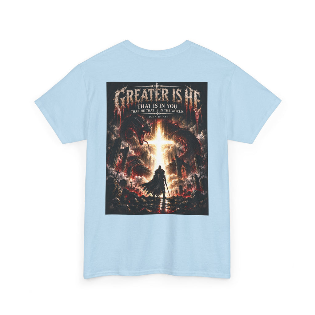"Greater Is He" October Holliday line Edition Cross Faith Christian Graphic Tee - T-Shirt