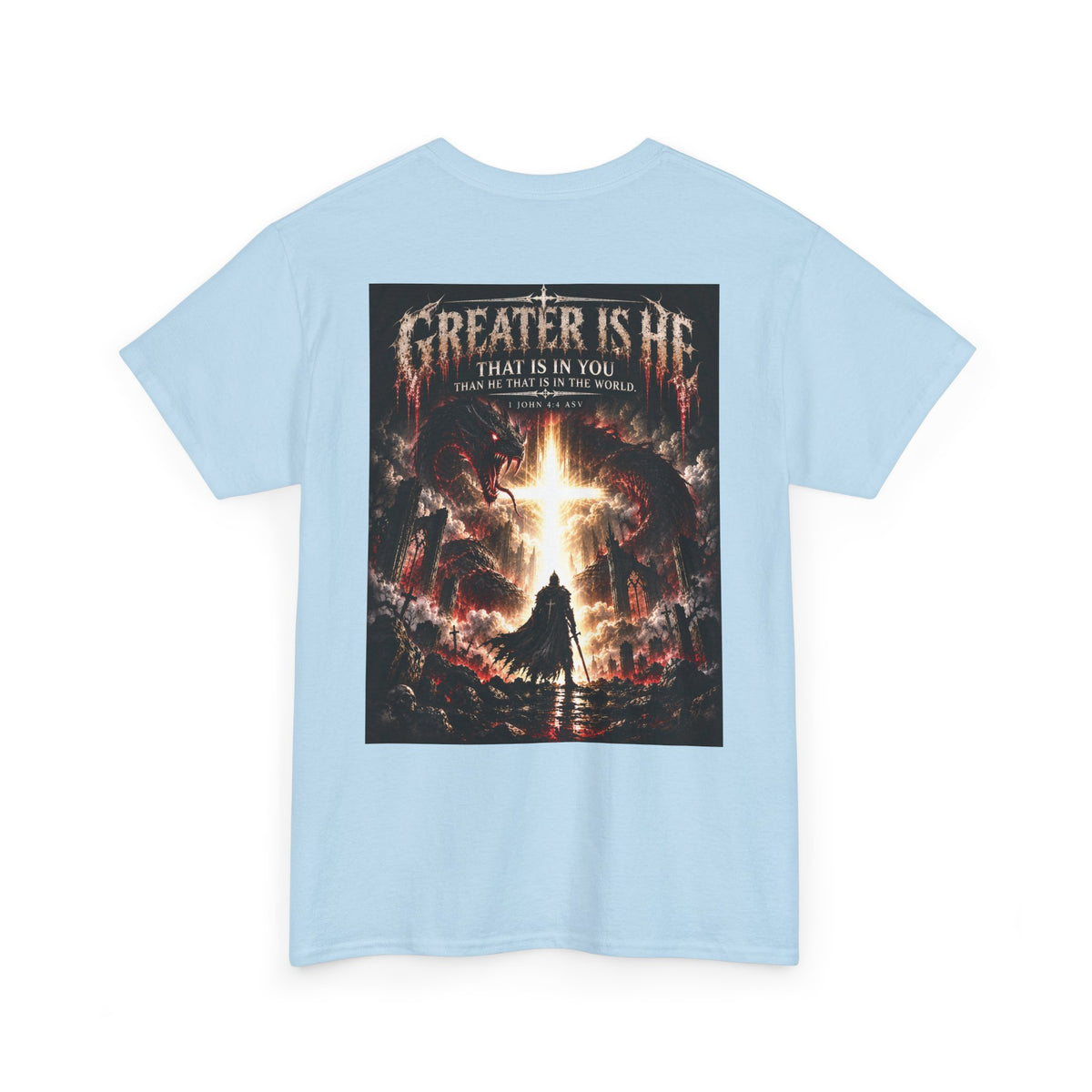 "Greater Is He" October Holliday line Edition Cross Faith Christian Graphic Tee - T-Shirt