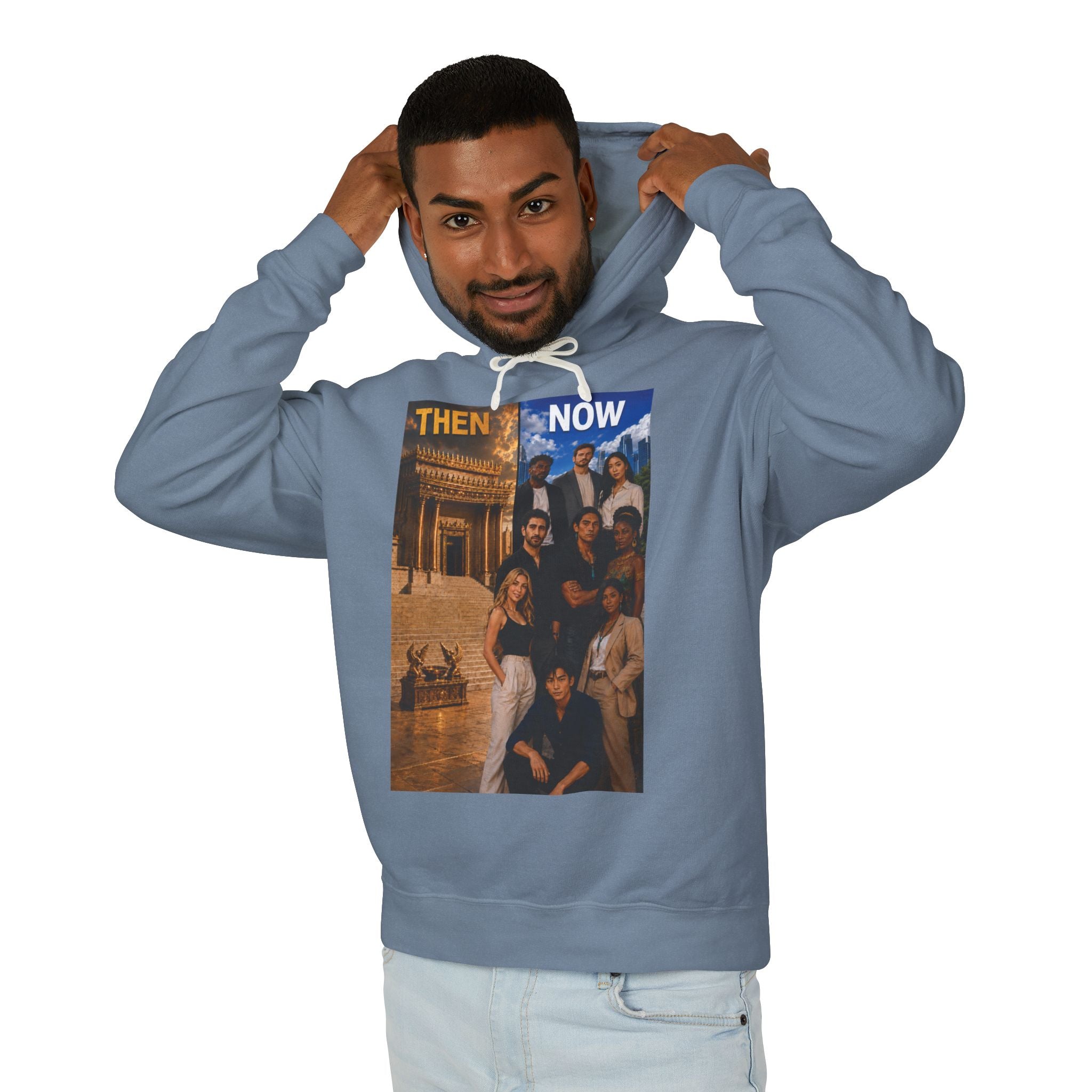 Then & Now Hoodie non-animated — 'You Are the Temple' 2 Corinthians 6:16 Christian Pullover