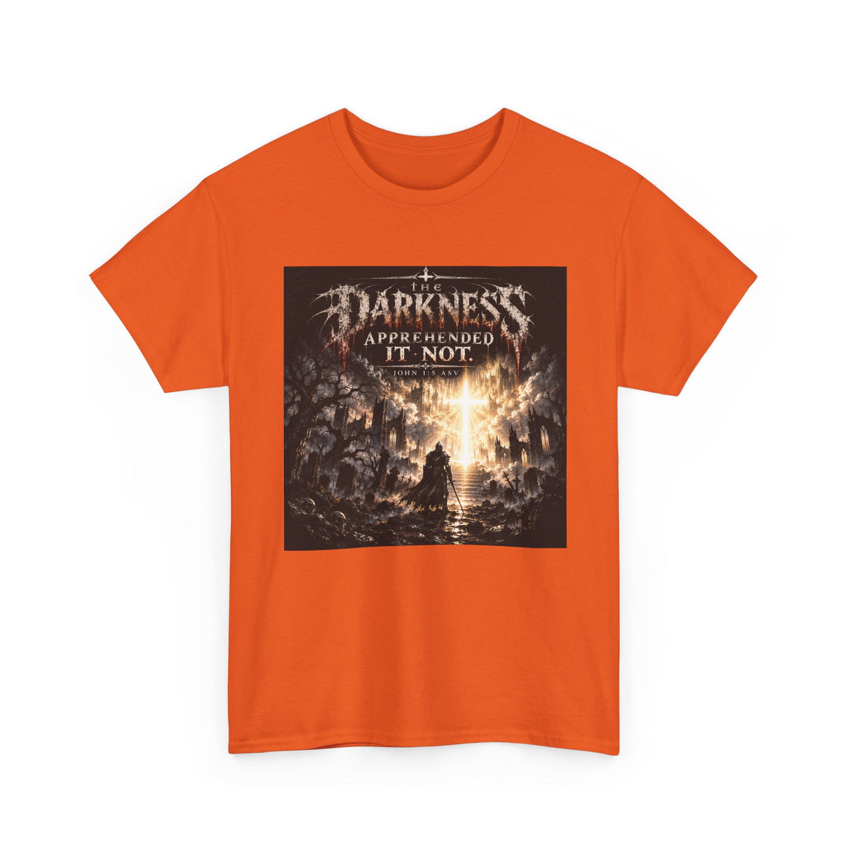 "Light Defeats Darkness" October Holliday Line edition T-Shirt — "Darkness Appeared He Need It Not" Graphic Tee (Ephesians 6:11)