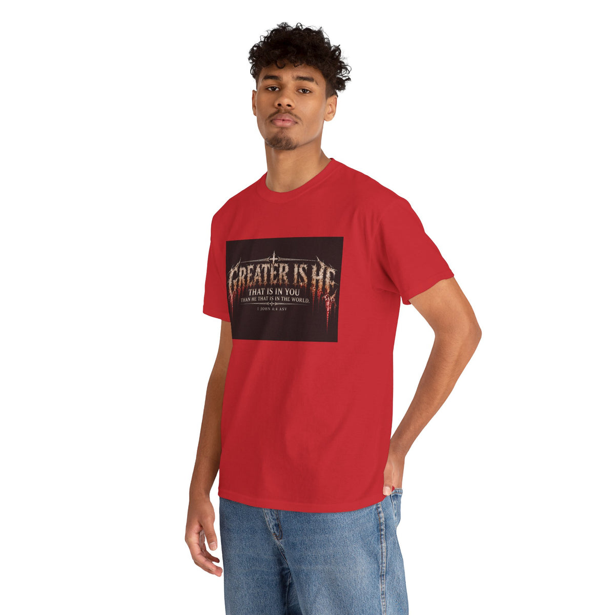 "Greater Is He" October Holliday line Edition Cross Faith Christian Graphic Tee - T-Shirt