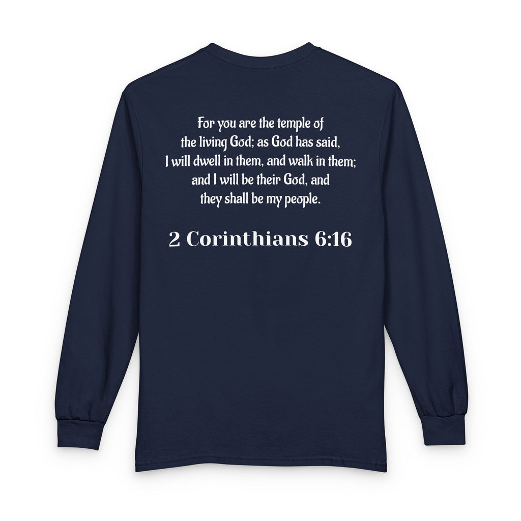 Then & Now non-animated Long Sleeve Tee — 2 Corinthians 6:16 Scripture Shirt